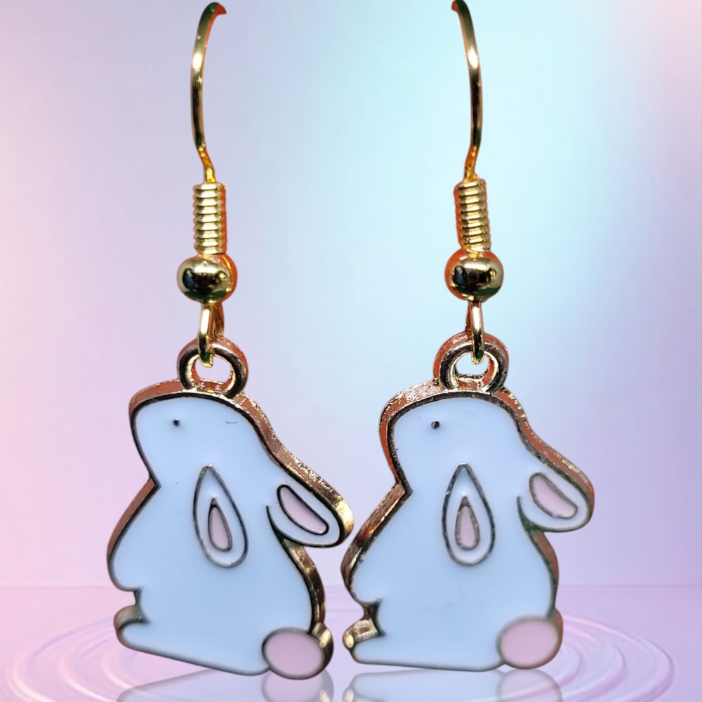 Gold and White Bunny Earrings